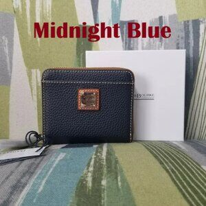 Dooney & Bourke Pebble Grain Small Zip Around Wallet In Midnight Blue LAST ONE
